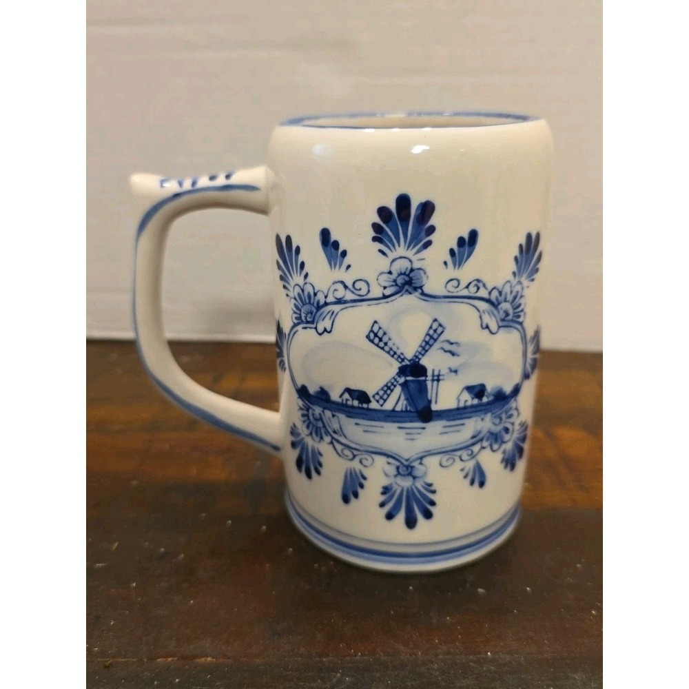 Vintage BPH Delft Blue Handpainted Windmill Coffee Mug Stein Made in Holland